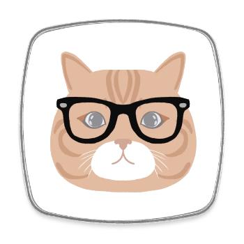 Katze mit Brille - Viereckiger Kühlschrankmagnet - Weiß - Vorne