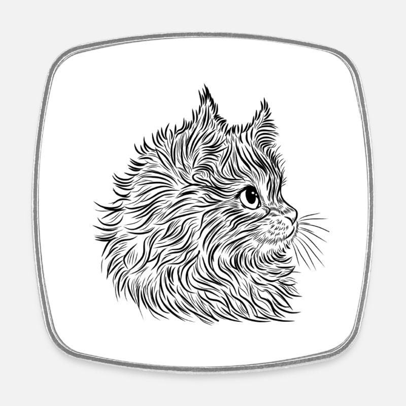 Lineart de chat - Magnet carré - blanc
