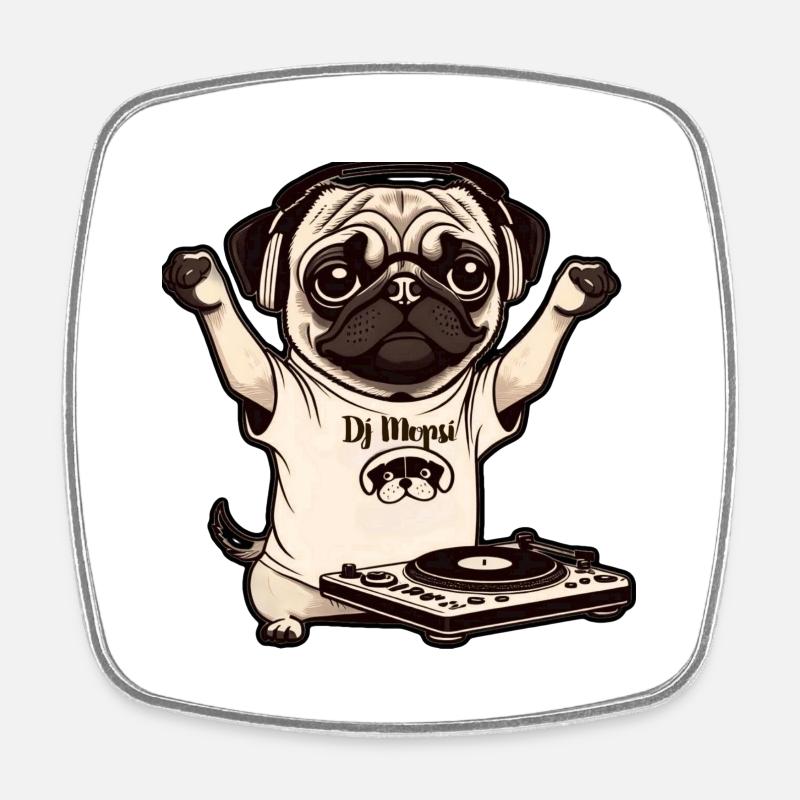 Beat Pug I DJ Pug I Music Dog Gift Idea - Square fridge magnet - white
