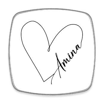 Amina Name Heart Line - Square fridge magnet - white - Front