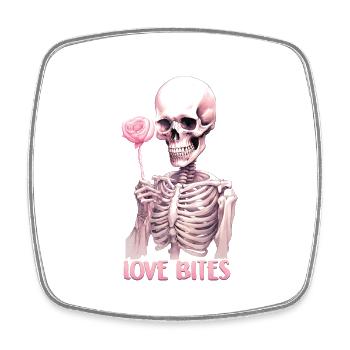 Love Bites Valentinstag Gothic Skelett Liebe Rose - Viereckiger Kühlschrankmagnet - Weiß - Vorne