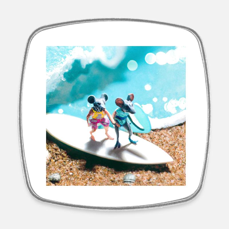 Deux souris sur la planche de surf - Magnet carré - blanc