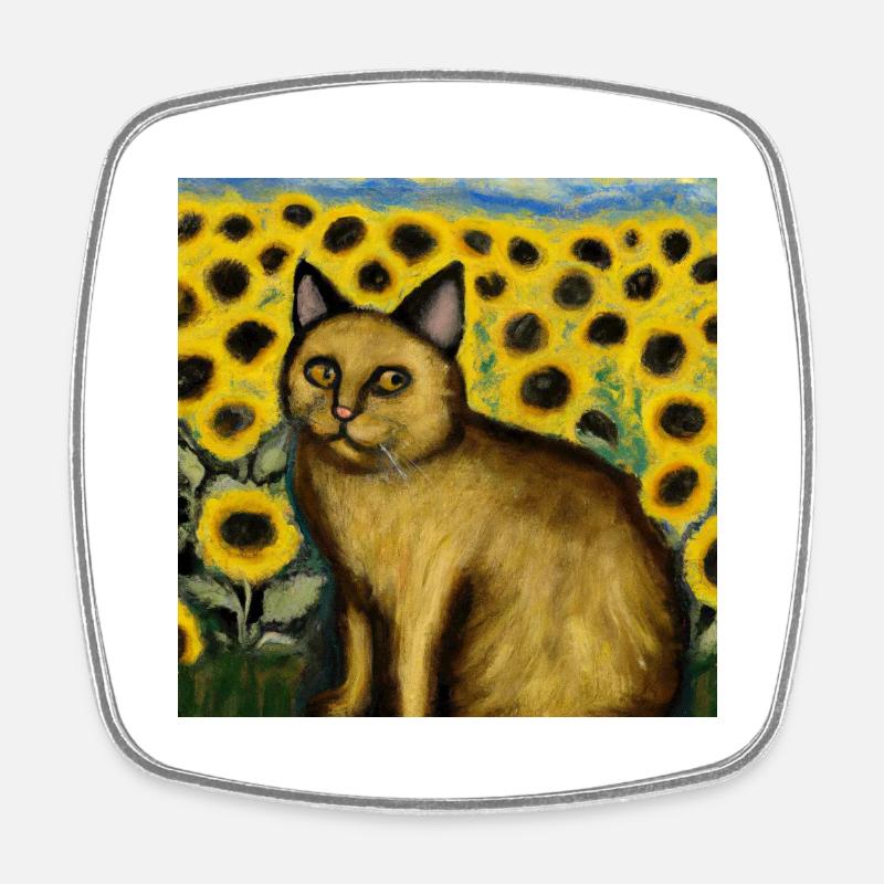 Chat dans un champ de tournesol - Magnet carré - blanc