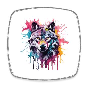 Cooler bunter Wolf in Aquarellfarben. Illustration - Viereckiger Kühlschrankmagnet - Weiß - Vorne