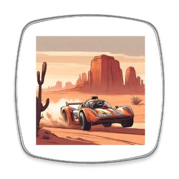 Race car driving through the desert - Square fridge magnet - white - Front