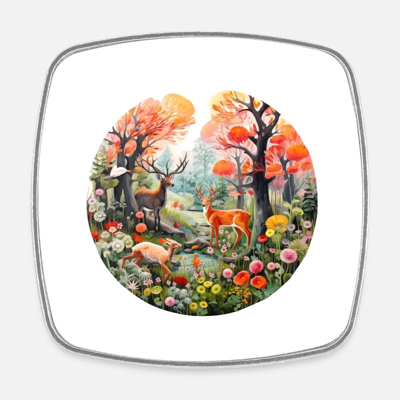 Spring Forest Scene - Square fridge magnet - white