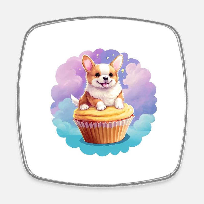 Cupcake corgi - Magnet carré - blanc