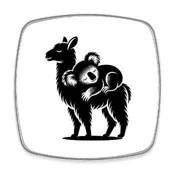 Lustiges Lama mit chillendem Koala auf dem Rücken - Viereckiger Kühlschrankmagnet - Weiß - Vorne