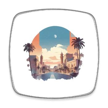 Minimalist Design of an Arab City - Square fridge magnet - white - Front