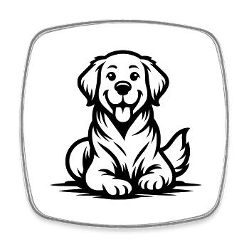 Happy Golden Retriever Goldie Drawing - Square fridge magnet - white - Front