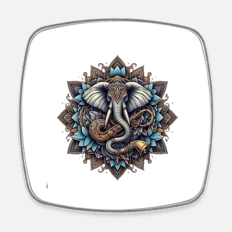 Mandala avec éléphant - Magnet carré - blanc