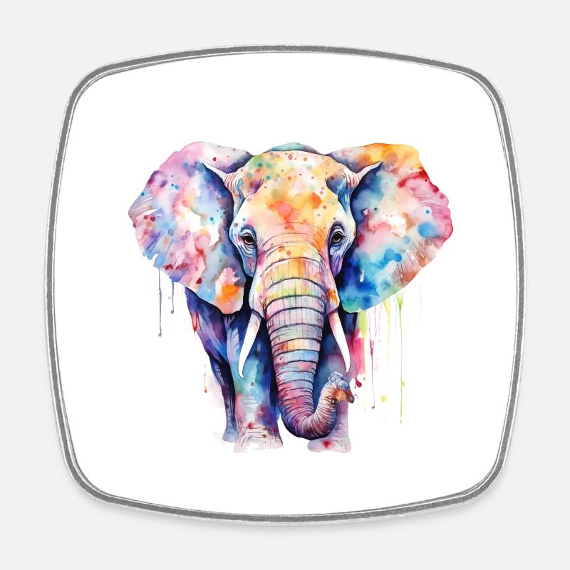 Aquarelle Éléphant - Magnet carré - blanc