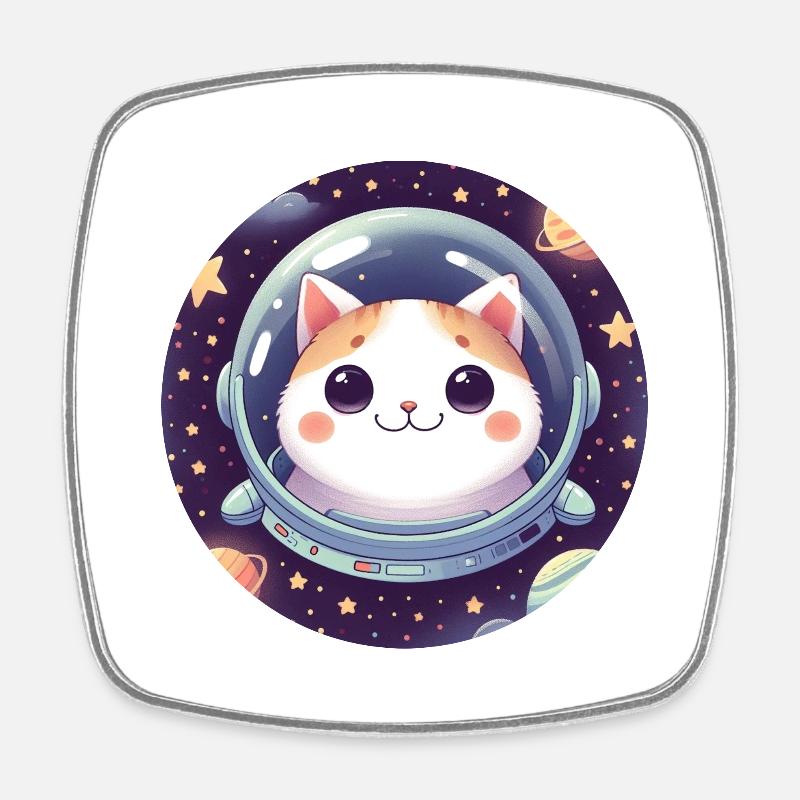 Espace, Chat, Astronaute - Magnet carré - blanc