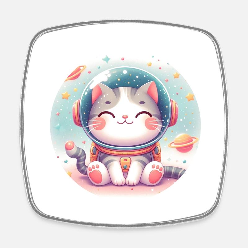 Espace, Chat, Astronaute - Magnet carré - blanc