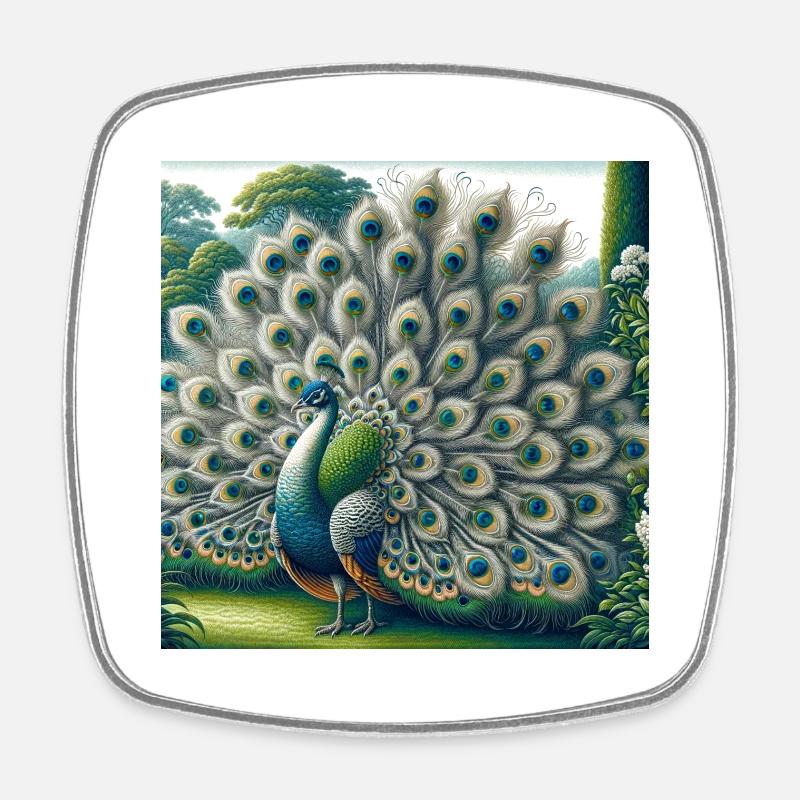 Peacock - Square fridge magnet - white