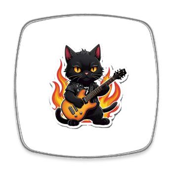 Schwarze Metal Katze spielt E-Gitarre - Viereckiger Kühlschrankmagnet - Weiß - Vorne