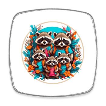 Adorable famille de ratons laveurs. Drôles de ratons laveurs - Magnet carré - blanc - Devant