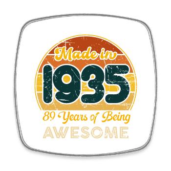 Born in 1935 - Vintage 1935 Retro Anniversary - Square fridge magnet - white - Front