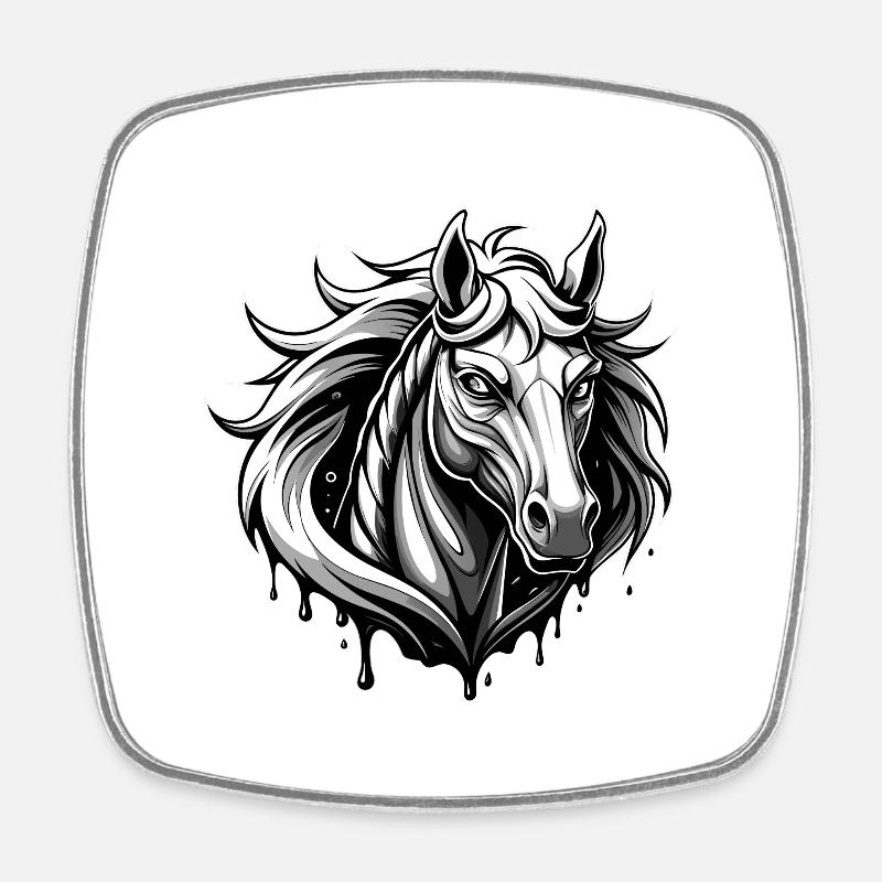 horse black and withe - Viereckiger Kühlschrankmagnet - Weiß