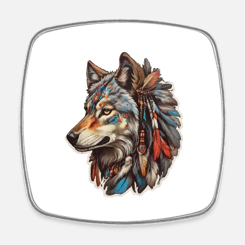 Indiens loups - Magnet carré - blanc