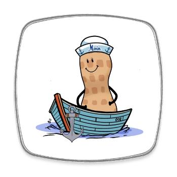 Cacahuète maritime capitaine marin Ahoy Nut bateau - Magnet carré - blanc - Devant