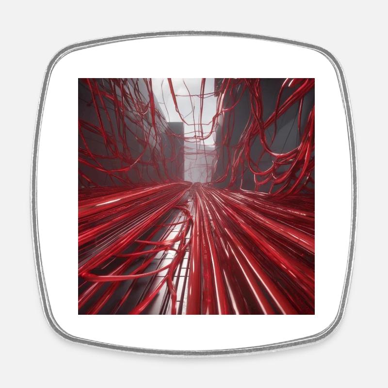 Red Wires - Square fridge magnet - white