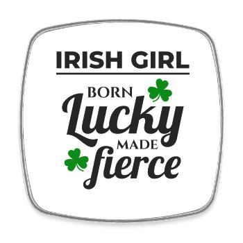 Lucky & Fierce: Funny Irish Girl St Patricks Day - Square fridge magnet - white - Front