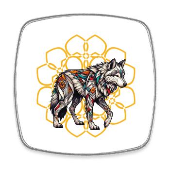 Loup tribal dans le mandala doré - Magnet carré - blanc - Devant