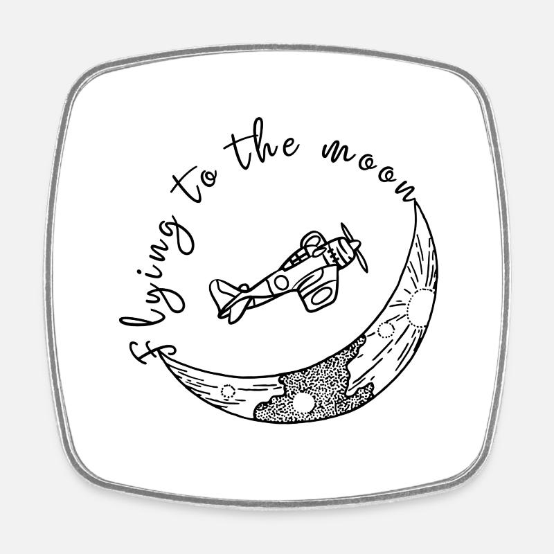 Flying To The Moon - Square fridge magnet - white
