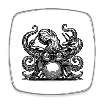 Cooler Oktopus am Schlagzeug - Viereckiger Kühlschrankmagnet - Weiß - Vorne