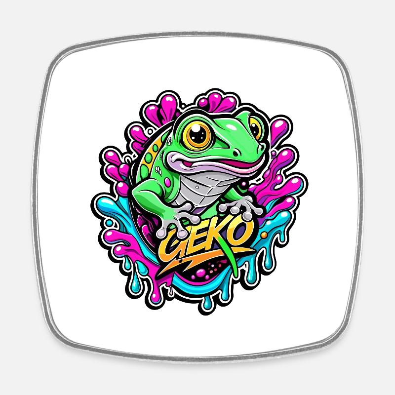 gecko - Square fridge magnet - white