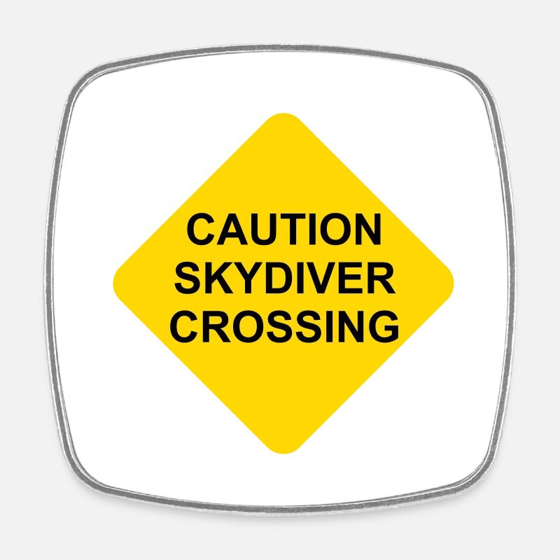 Schild Caution Skydiver Crossing - Viereckiger Kühlschrankmagnet - Weiß