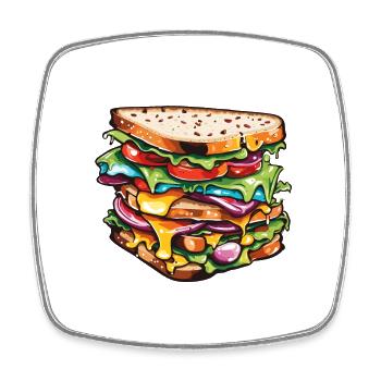 Sandwich / Belegtes Brot / Essen / Lebensmittel - Viereckiger Kühlschrankmagnet - Weiß - Vorne