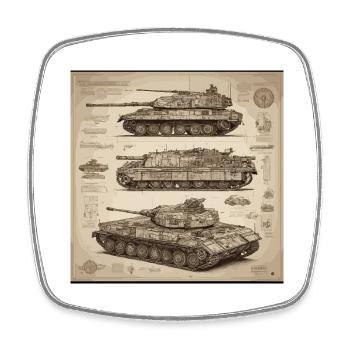 Bauplan / Sepia / Vintage / Retro / Roboter - Viereckiger Kühlschrankmagnet - Weiß - Vorne