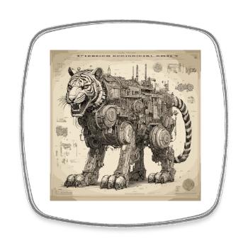 Bauplan / Sepia / Vintage / Retro / Roboter - Viereckiger Kühlschrankmagnet - Weiß - Vorne