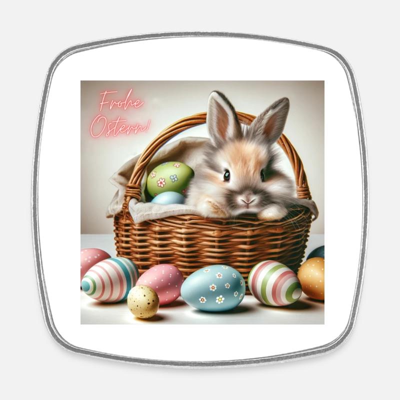 Un lapin mignon dans un panier - Magnet carré - blanc