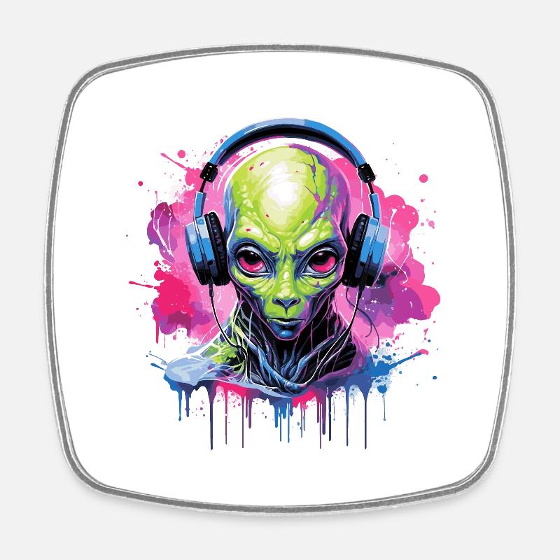 Alien Disc Jockey - Square fridge magnet - white