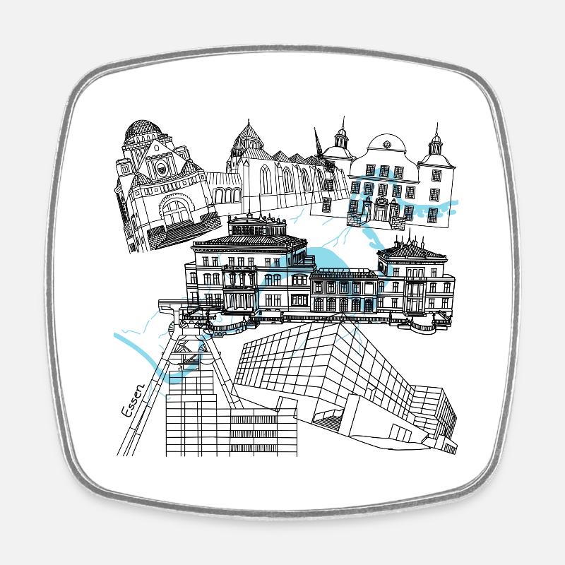 Essen's landmarks - Square fridge magnet - white