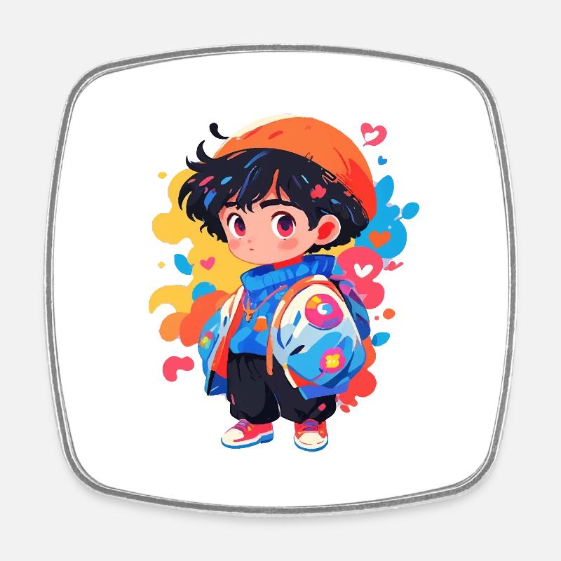 Manga Boy - Square fridge magnet - white