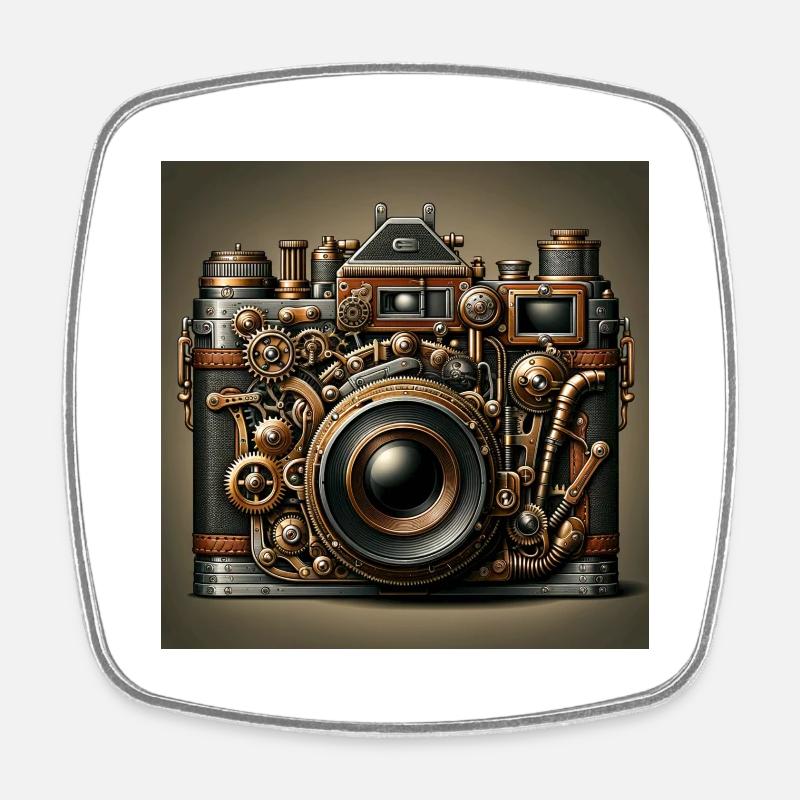 Steampunk Kamera - Viereckiger Kühlschrankmagnet - Weiß