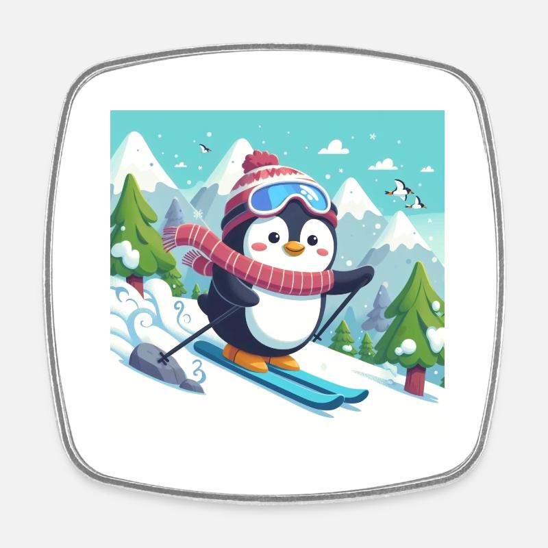 pingouin de ski - Magnet carré - blanc