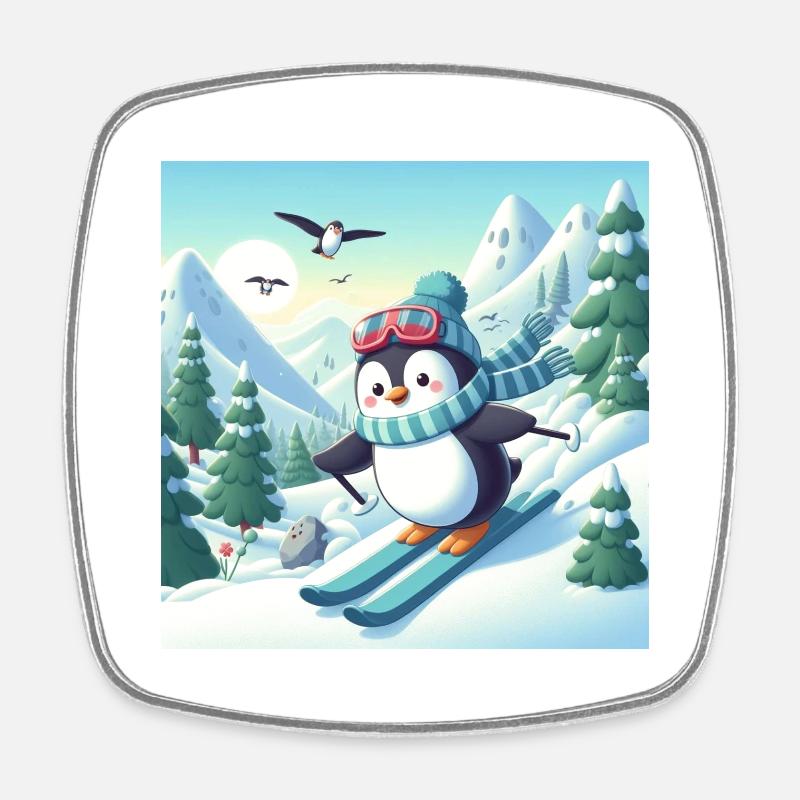 pingouin de ski - Magnet carré - blanc