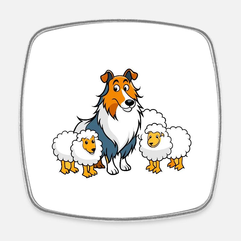 Gentil Collie élevant des moutons - Magnet carré - blanc