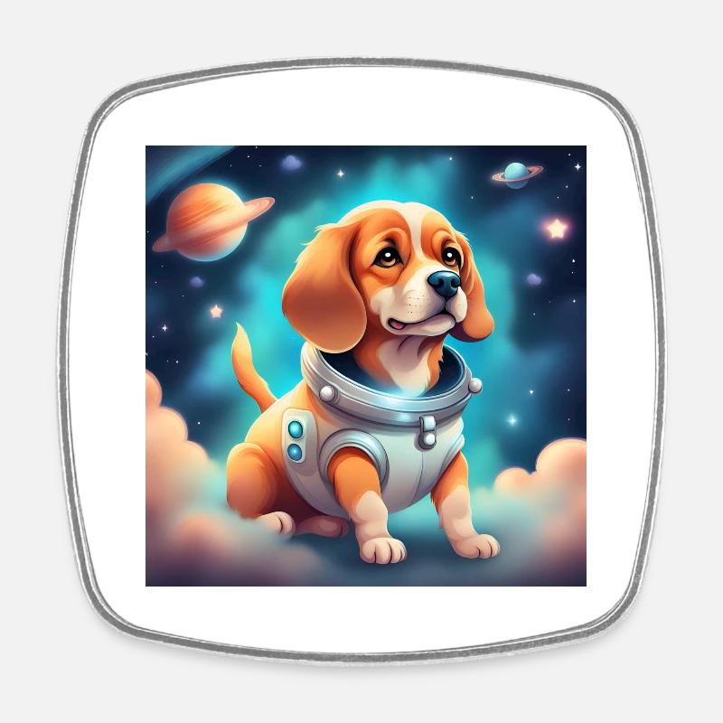 Chien mignon dans l’espace - Magnet carré - blanc