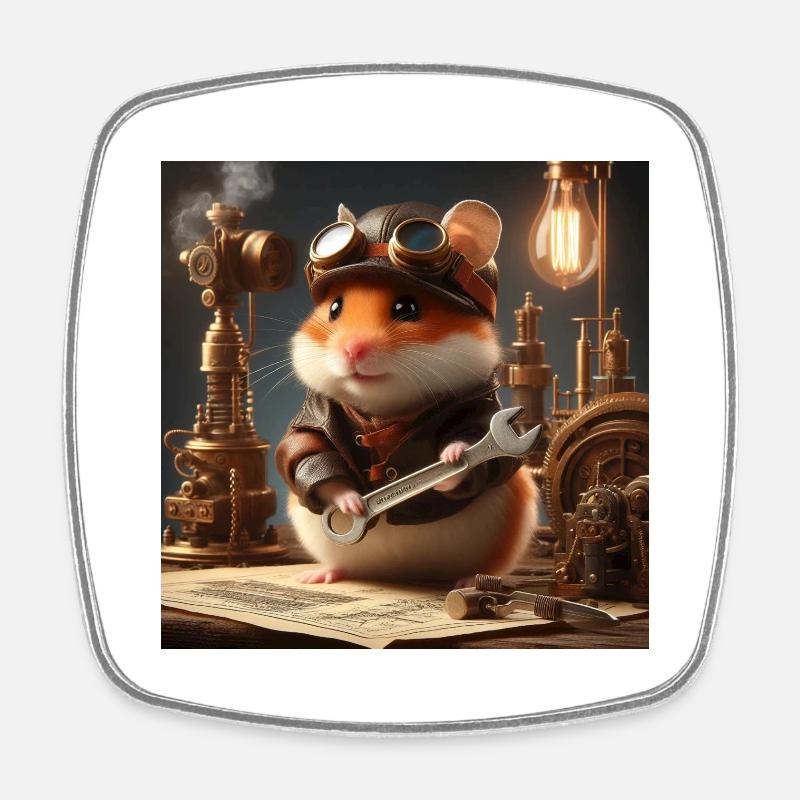 SteampunkHamster - Viereckiger Kühlschrankmagnet - Weiß