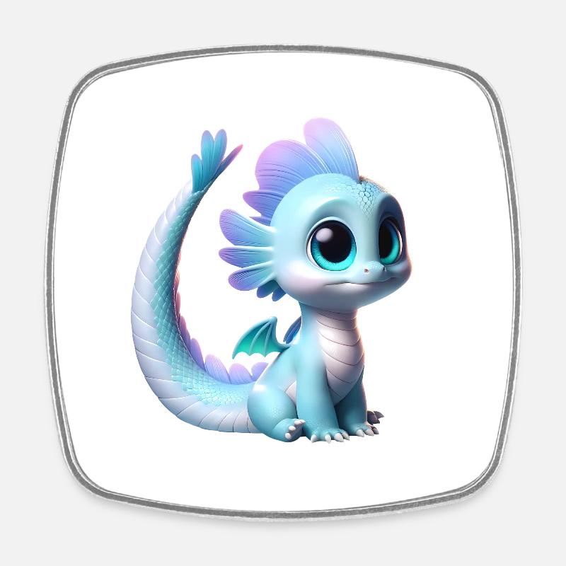 Curieux bébé dragon - Magnet carré - blanc
