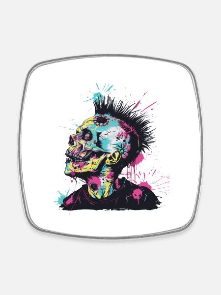Horror Punk Zombie Mohawk - Viereckiger Kühlschrankmagnet - Weiß