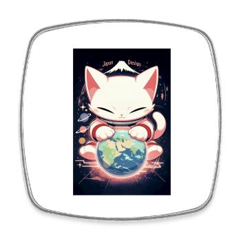 cat controls the world t shirt Japan Design tshirt - Magnet carré - blanc - Devant