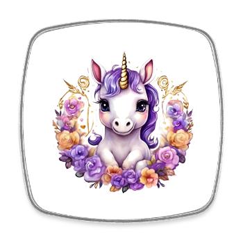 Licorne avec des Roses colorées - Licorne douce - Magnet carré - blanc - Devant