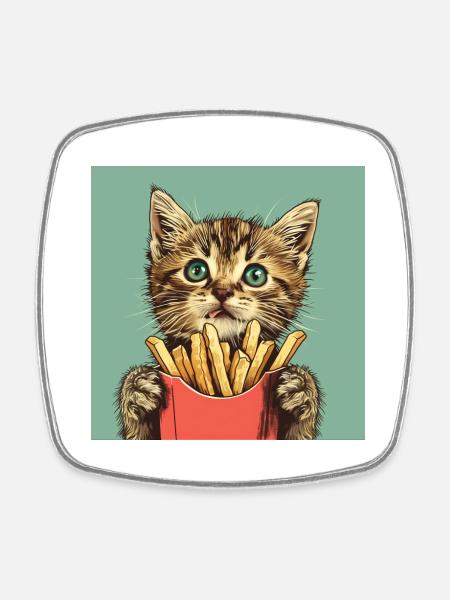 Katze - Viereckiger Kühlschrankmagnet - Weiß